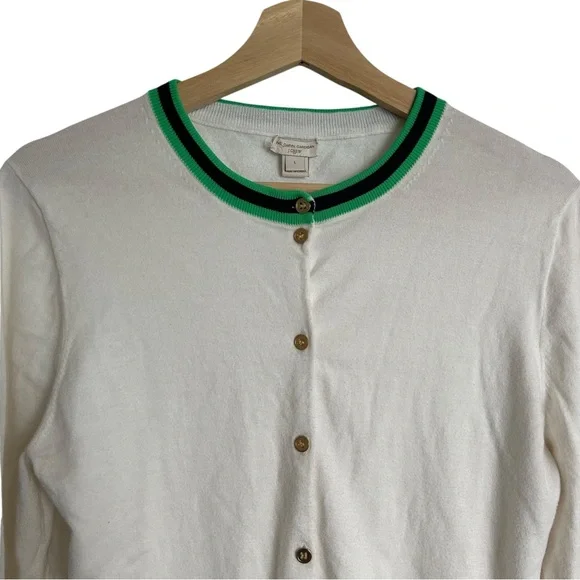 J Crew The Caryn Cardigan White/Cream & Green trim size Large - Picture 4 of 12